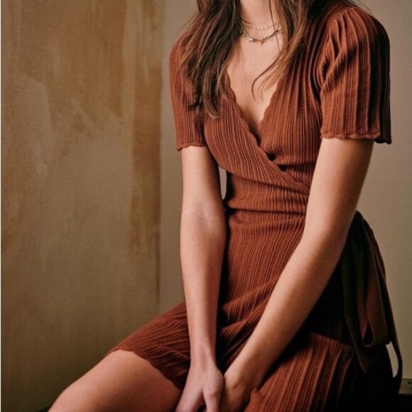 Sezane Luisa Brown Wrap Dress Noisette - Size XS - Picture 1 of 4